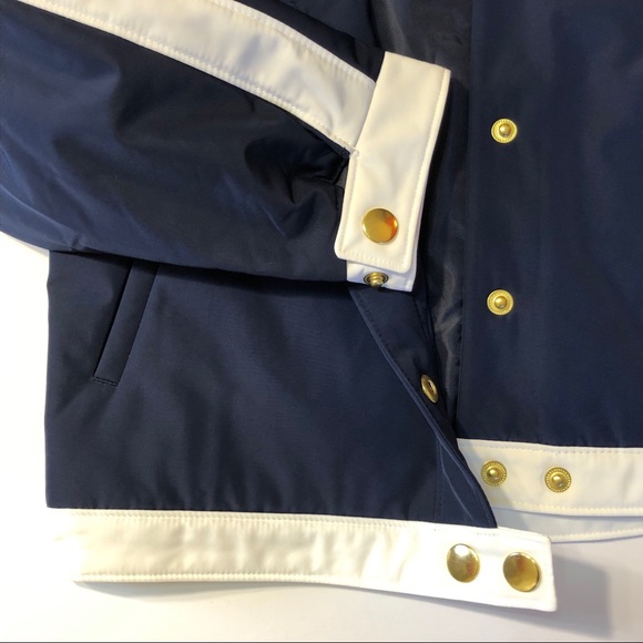 Crown & Ivy All Weather Navy Blue and White Snao front Jacket - Picture 7 of 8